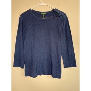 Lauren Ralph Lauren Navy Gold Nautical Shoe Lace Tie Shoulder Old Money Shirt L